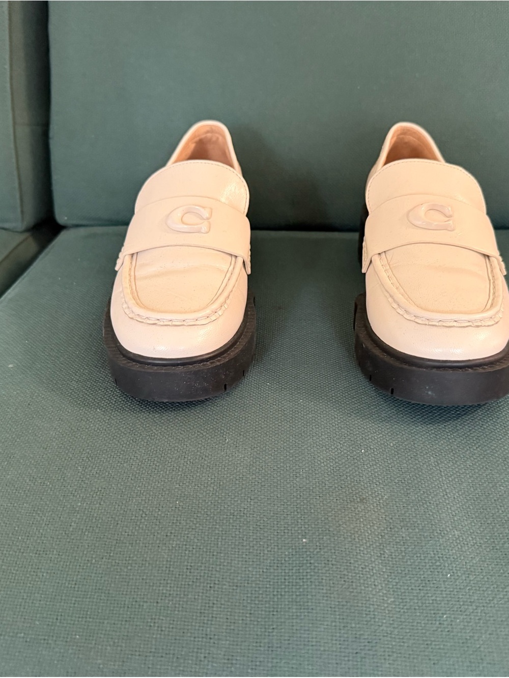Coach Cream Leather Lug-Sole Loafers size 7